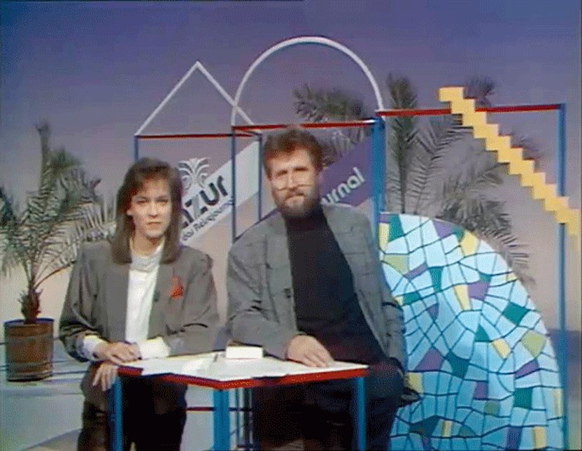 "Azur" vom 19.03.1990, Maybrit Illner und Horst Mempel bei der ersten Sendung
