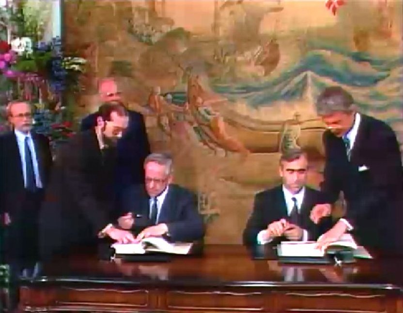 Direktübertragung der Unterzeichnung des Staatsvertrags am 18.05.1990